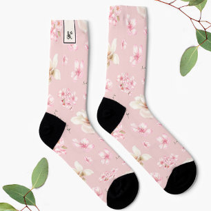 CHAUSSETTE CHERRY BLOSSOM SAKURA MOTIF MONOGRAM SOCKS