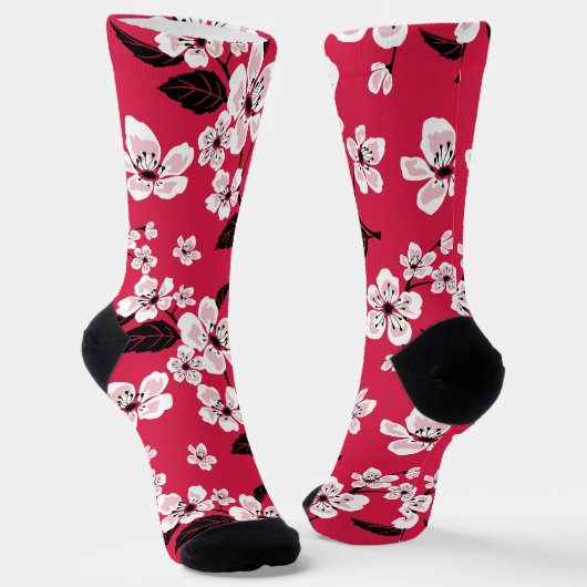 CHAUSSETTE CHERRY BLOSSOM - SAKURA (ROUGE) (Angulaire)