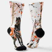 Chaussette Chevaux dans une forêt rouge (Angulaire)