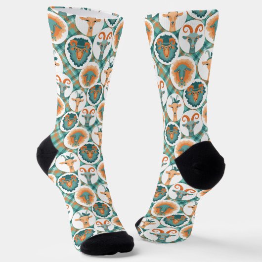 Chaussette Chèvres Hipster Chèvres turquoises et en terre cui (Angulaire)