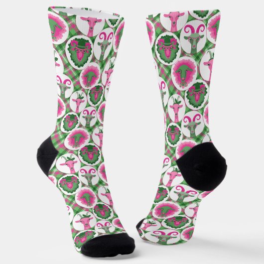 Chaussette Chèvres hipsters roses chaudes et vertes à la chau (Angulaire)