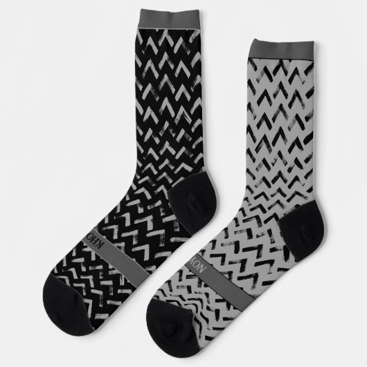 Chaussette Chevron Black and Grey Name on Mismatch (Gauche)