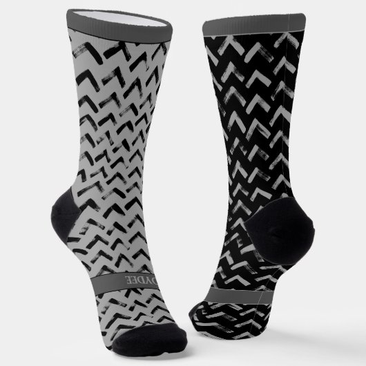 Chaussette Chevron Black and Grey Name on Mismatch (Angulaire)