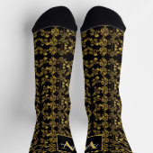 Chaussette Chic Black & Gold Damask Floral Pattern Monogram (Haut)