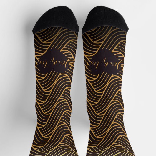 Chaussette Chic Gold Linework Pattern Socks – Add Your Text (Haut)
