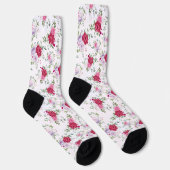 Chaussette Chic rétro style printemps rouge violet motif flor (Droite)