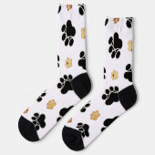 Chaussette Chien canin noir et tan empreinte de patte blanc (Gauche)