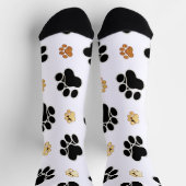 Chaussette Chien canin noir et tan empreinte de patte blanc (Haut)