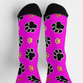 Chaussette Chien canin noir et tan rose empreinte de patte (Haut)