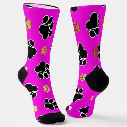 Chaussette Chien canin noir et tan rose empreinte de patte (Angulaire)