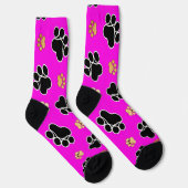 Chaussette Chien canin noir et tan rose empreinte de patte (Droite)