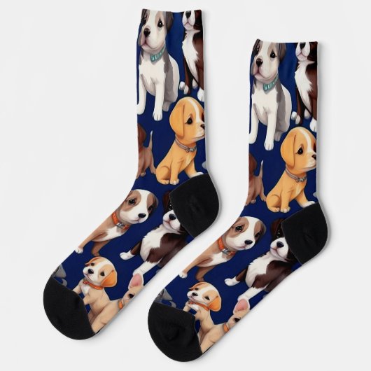 Chaussette Chien Chien Chien bleu de la marine Design Motif (Gauche)