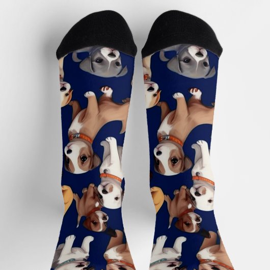 Chaussette Chien Chien Chien bleu de la marine Design Motif (Haut)