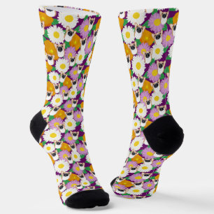 Chaussette Chien de Corgi aux fleurs pourpre à motif