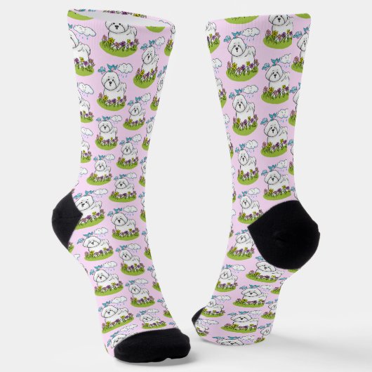 Chaussette Chien de levure Bichon de printemps avec fleurs - (Angulaire)
