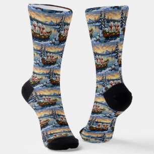 Chaussette Chien Esquimau Américain Blanc Noël Bateau Fêtes