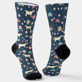 Chaussette Chien mignon et Motif arc-en-ciel bleu (Angulaire)