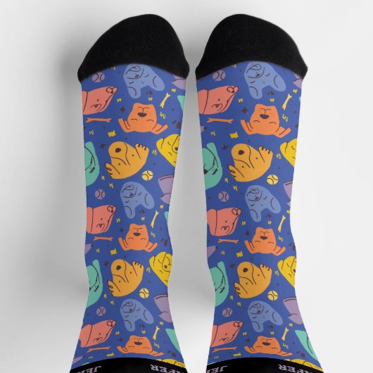 Chaussette Chien mignon Face Doodle Motif Retro Puppy Lover (Haut)