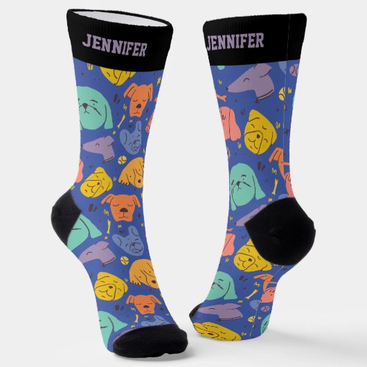 Chaussette Chien mignon Face Doodle Motif Retro Puppy Lover (Angulaire)