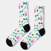Chaussette Chien Paws Bones Coeurs Woof Rose Green Blue (Gauche)