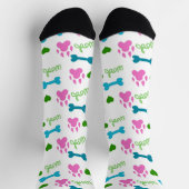 Chaussette Chien Paws Bones Coeurs Woof Rose Green Blue (Haut)