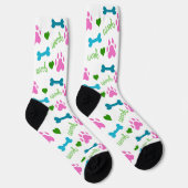 Chaussette Chien Paws Bones Coeurs Woof Rose Green Blue (Droite)
