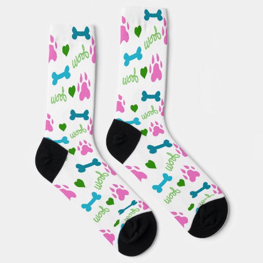 Chaussette Chien Paws Bones Coeurs Woof Rose Green Blue (Droite)