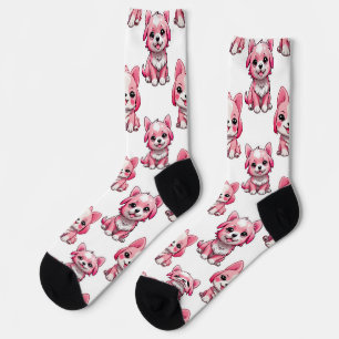 Chaussette Chien rose Motif design - blanc