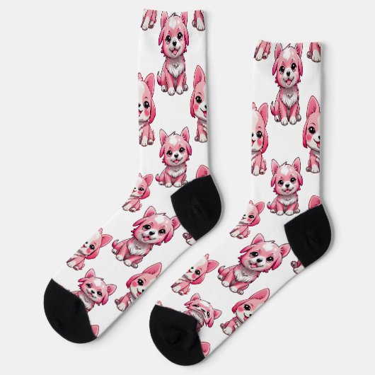 Chaussette Chien rose Motif design - blanc (Gauche)