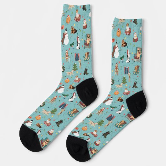 Chaussette Chiens de Fêtes en Motif de pulls de Noël (Gauche)