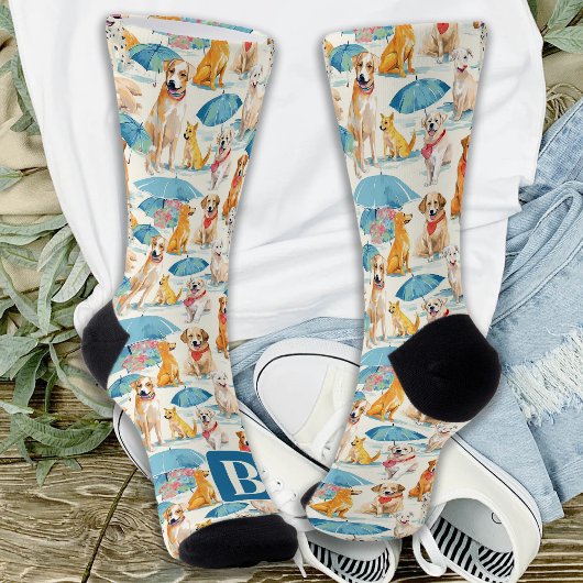 Chaussette Chiens d'été Coloré Personnalisé Monogramme Motif
