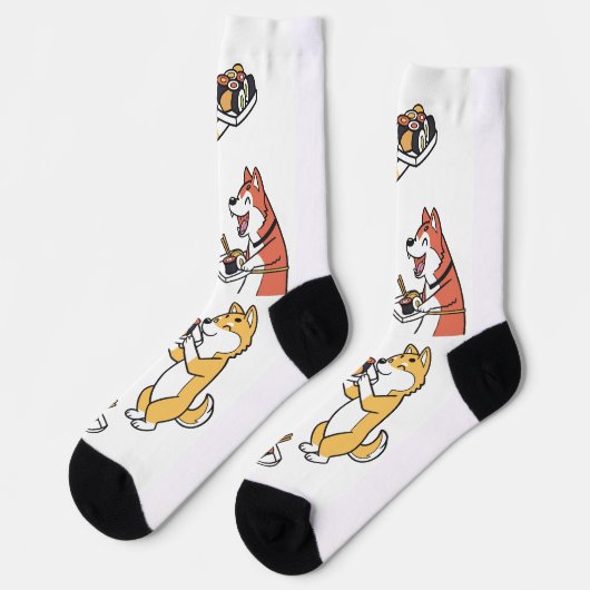 Chaussette Chiens mignons Mangeant Sushi Chaussettes de nouve (Gauche)