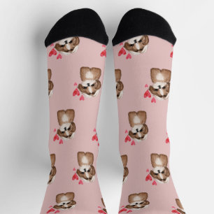 Chaussette Chih Tzu Motif de chien en rose