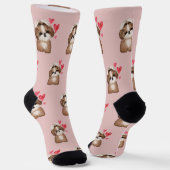 Chaussette Chih Tzu Motif de chien en rose (Angulaire)