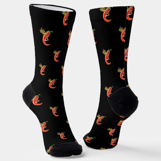 Chaussette Chili épicé drôle sur Motif de feu (Angulaire)