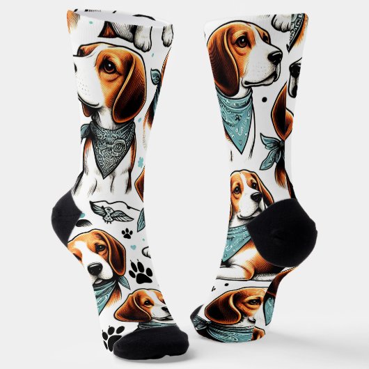 Chaussette Chiot Beagle vintage sans couture (Angulaire)