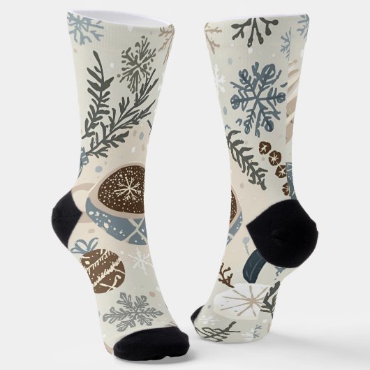 Chaussette Chocolat Chaud & Flocons de Neige Design de Fêtes (Angulaire)