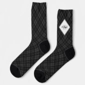 Chaussette Christmas Black white tartan Personalize Monogram (Gauche)