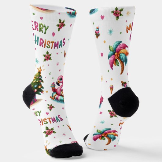 Chaussette Christmas Flamingo Socks, Tropical Chrismas Socks (Angulaire)