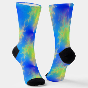 Chaussette Ciel bleu et boulons de foudre jaune doré