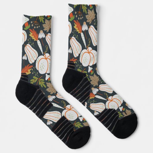 Chaussette Citrouille continu motif floral noir et blanc guer (Droite)