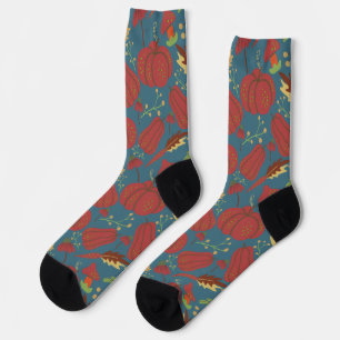 Chaussette Citrouille et carotte sans couture motif rouge et 