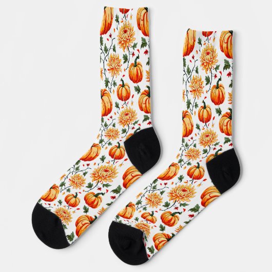 Chaussette Citrouilles d'automne et chrysanthèmes (Gauche)