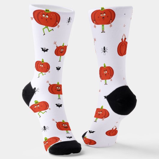 Chaussette Citrouilles d'halloween mignonnes, araignée et mot (Angulaire)