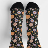 Chaussette Citrouilles d'Halloween rétro et Motif de fleurs (Haut)