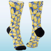 Chaussette Citrus Lemon Mediterranean Blue Tile Watercolor