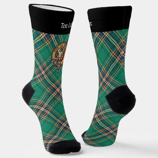 Chaussette Clan MacFarlane Crest sur Tartan de chasse antique (Angulaire)