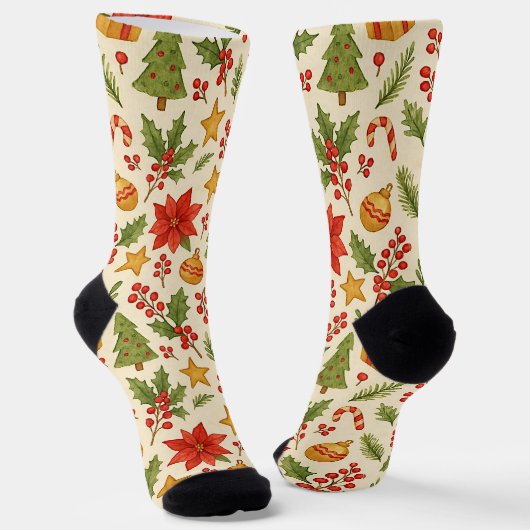 Chaussette Classic Botanical Poinsettia Floral Art Pattern (Angulaire)