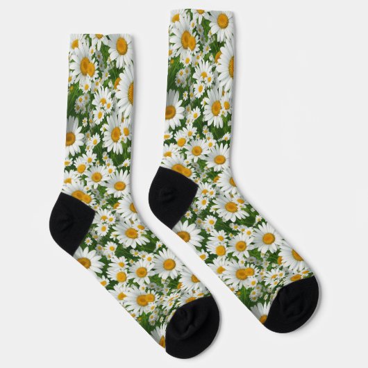 Chaussette Classic daisy pattern white floral fields greenery (Droite)