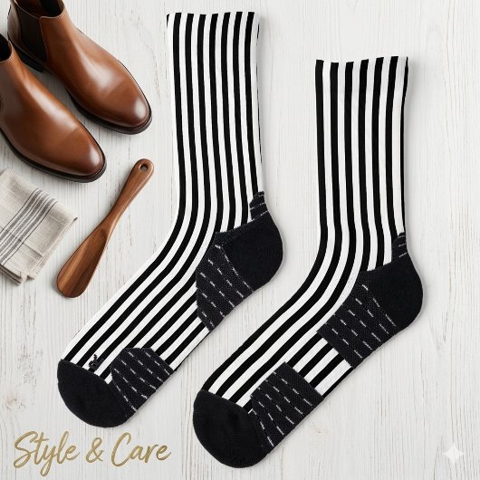 Chaussette Classique Décoratif à Rayures Blanches et Noires
